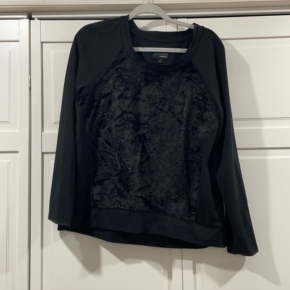 Women’s. Elie Tahari size L black sweater with faux fur texture
